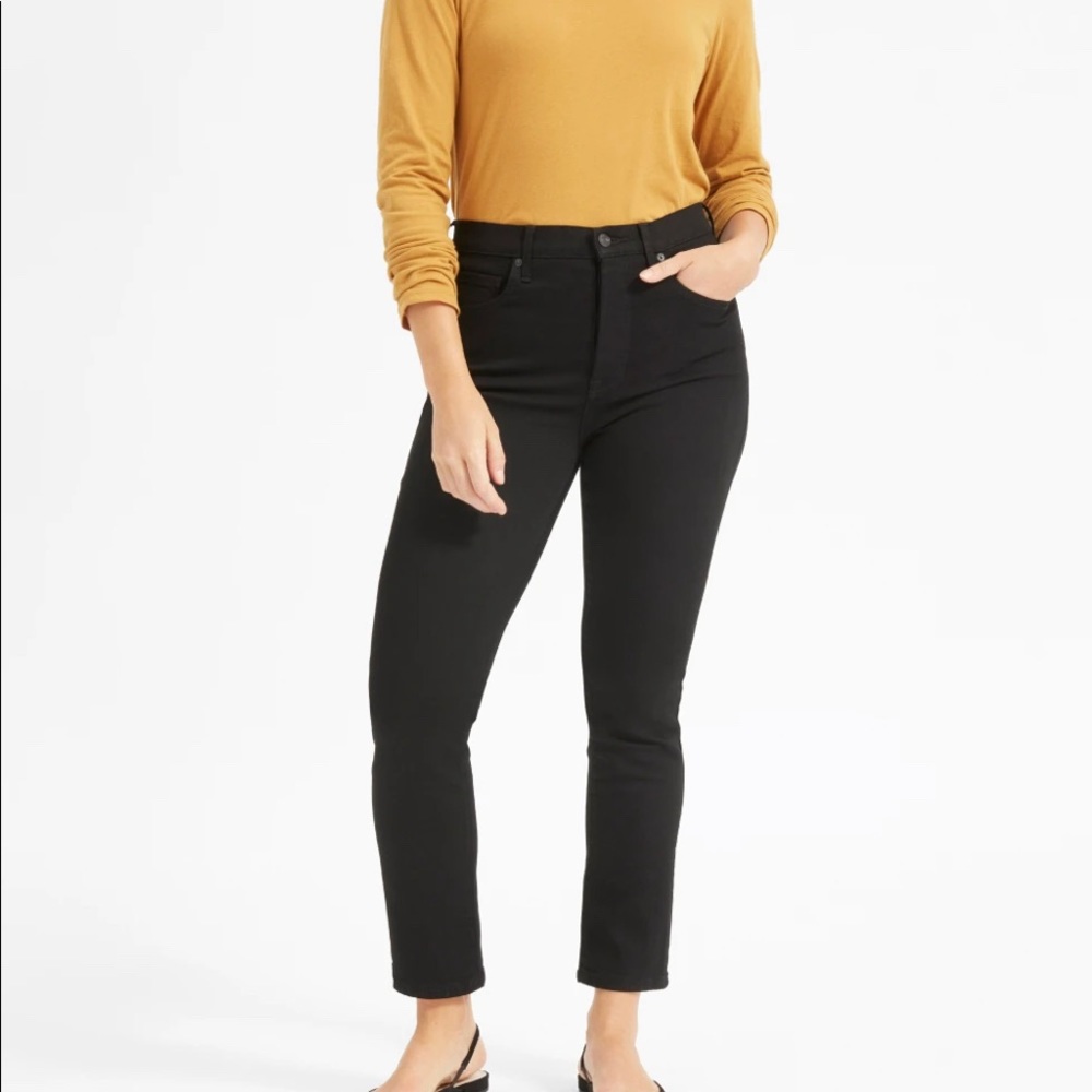 Everlane High Rise slim straight ankle black jeans